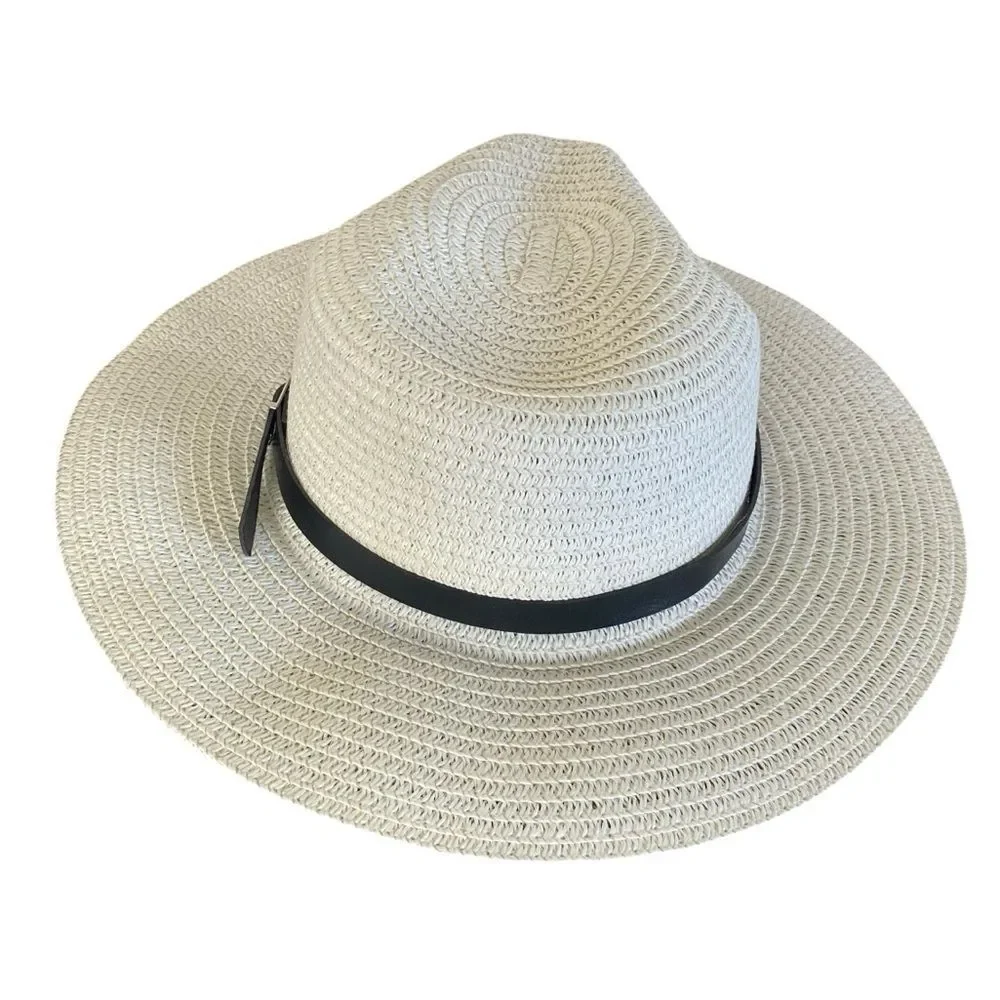 Cream Colored Silver Buckle Black Band Hat NWT